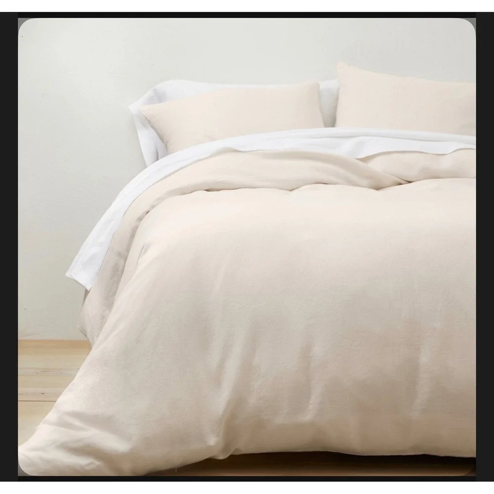 Casaluna Linen Duvet Sham Set Full/Queen Natural Beige 3pc Bedding NWT